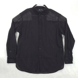 ZARA Man Fishnet Mesh Button-Down Shirt – Black – Relaxed Fit – Size Small